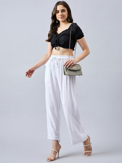 White Embellished Palazzo