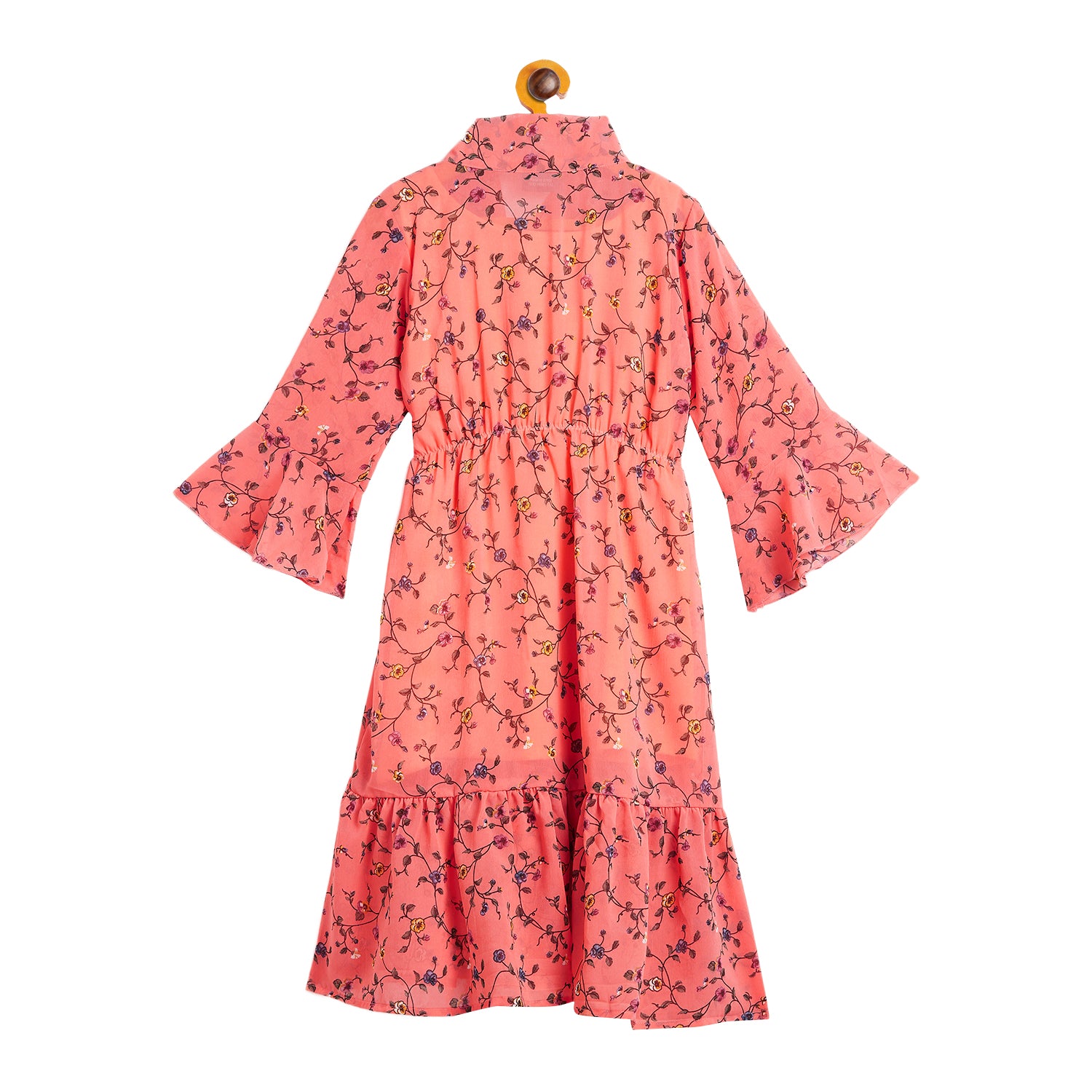Kids Peach Dye Dress with Floral Pattern