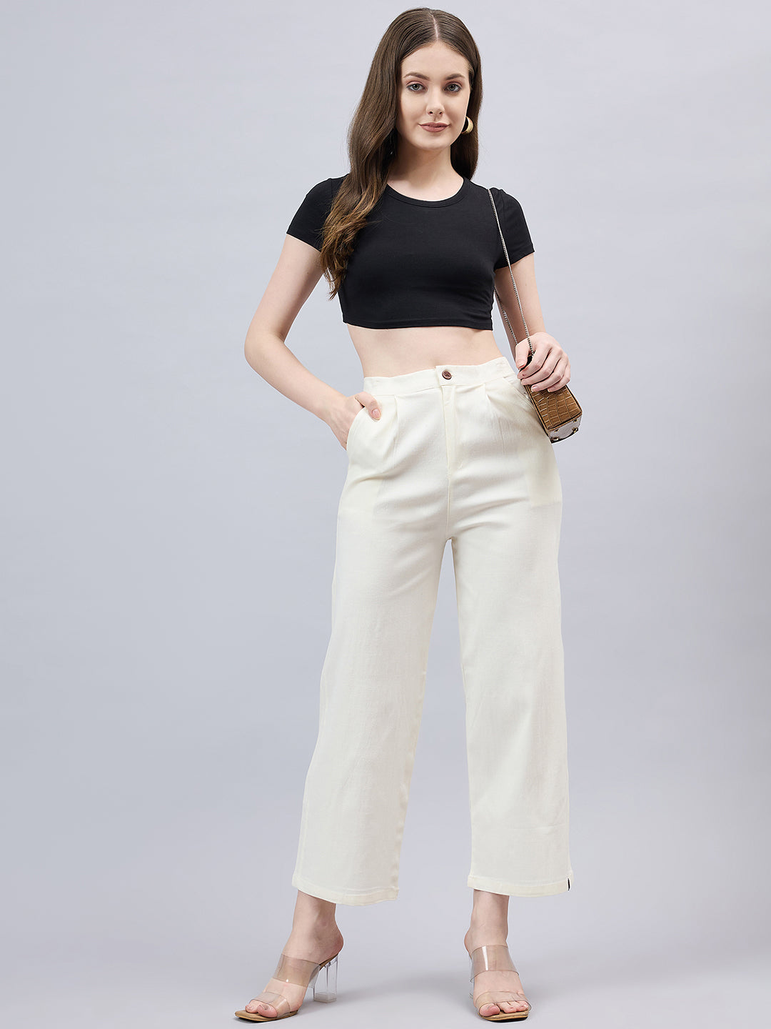 Cream Bell Bottom Pants
