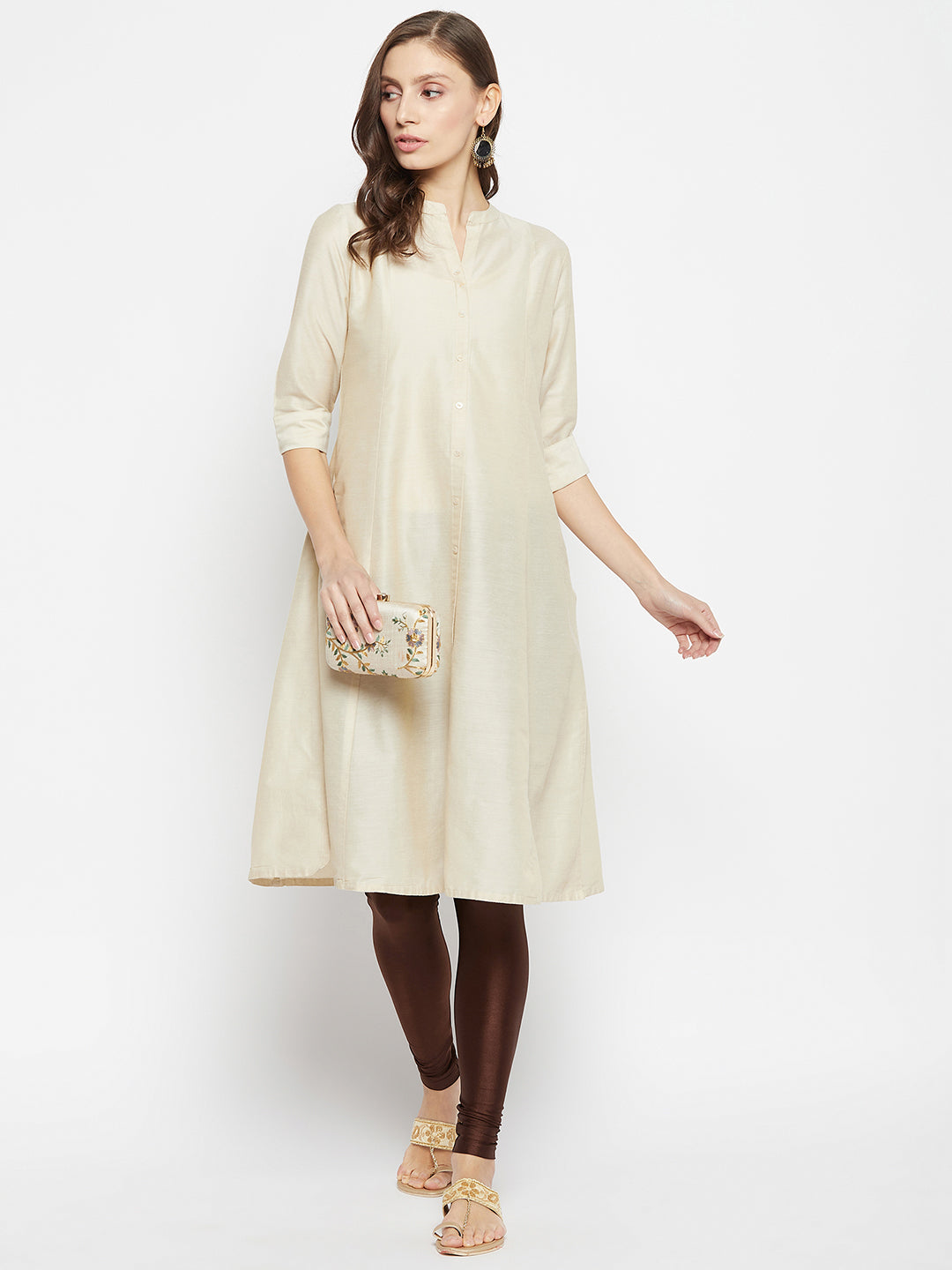 Cream Metallic Leggings - Chudi Length