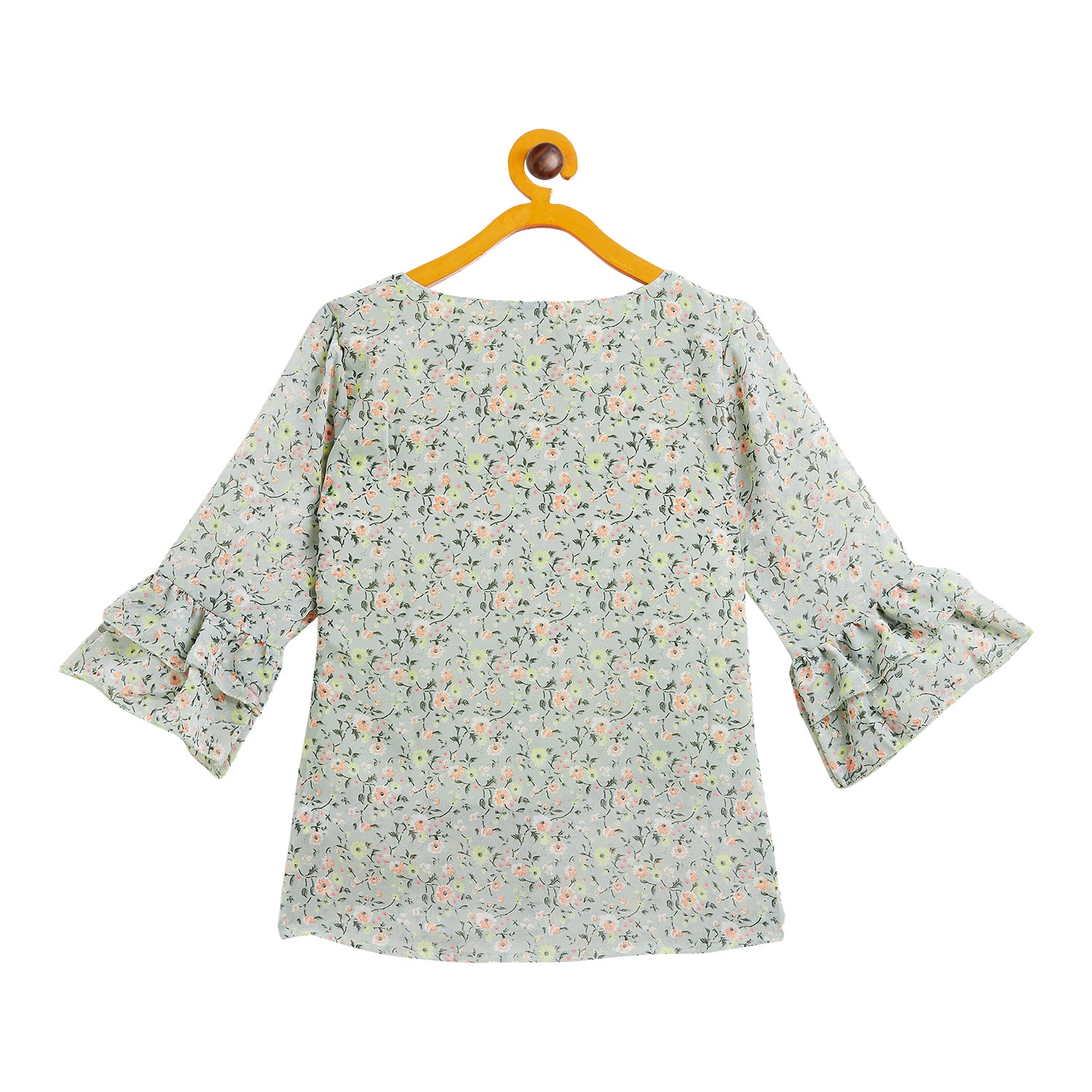Kids Top with V neck Floral Pattern - Green