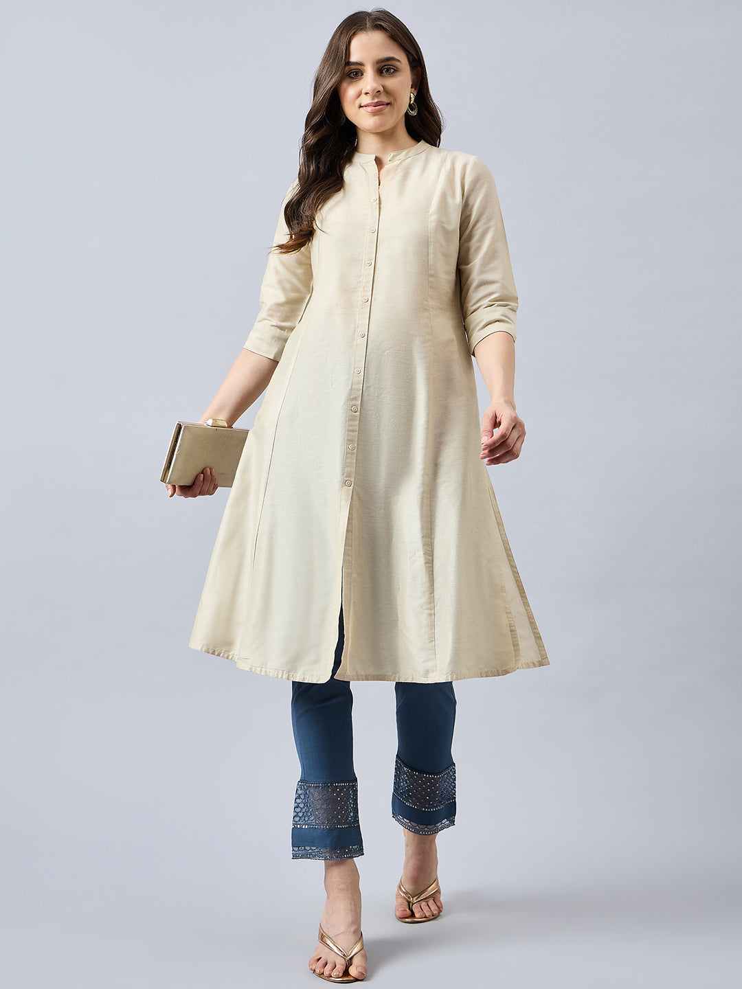 Grey Embroidery Cotton Lycra Pants