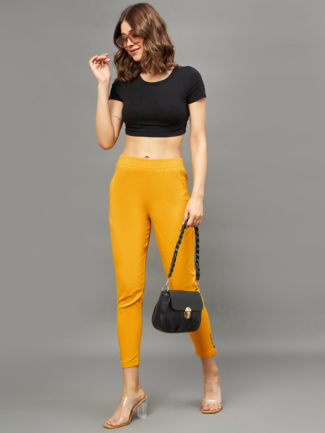 Mustard Regular Fit Potli Pants L