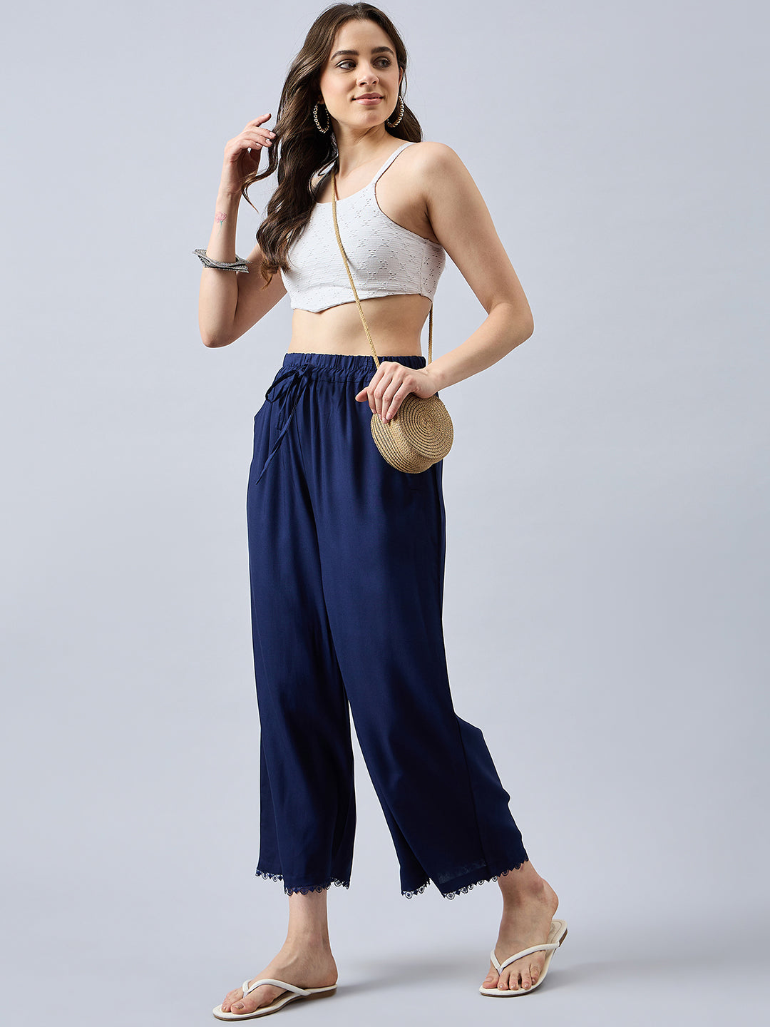 Navy Blue Lace Palazzos