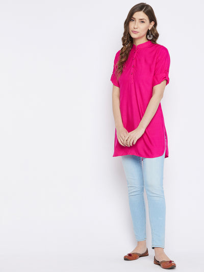 Pink Solid Coloured Short Kurti - 32" Length L