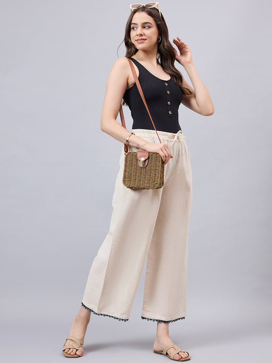 Cotton Palazzo With Dark Green Lace Detailing