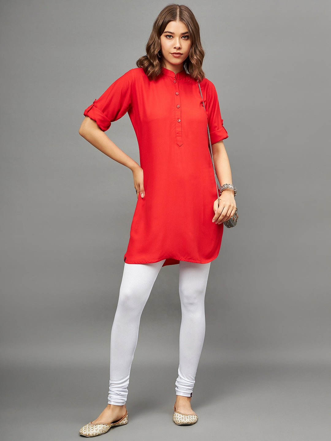 Bottle Green Solid Coloured Short Kurti - 32" Length