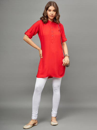 Bottle Green Solid Coloured Short Kurti - 32" Length