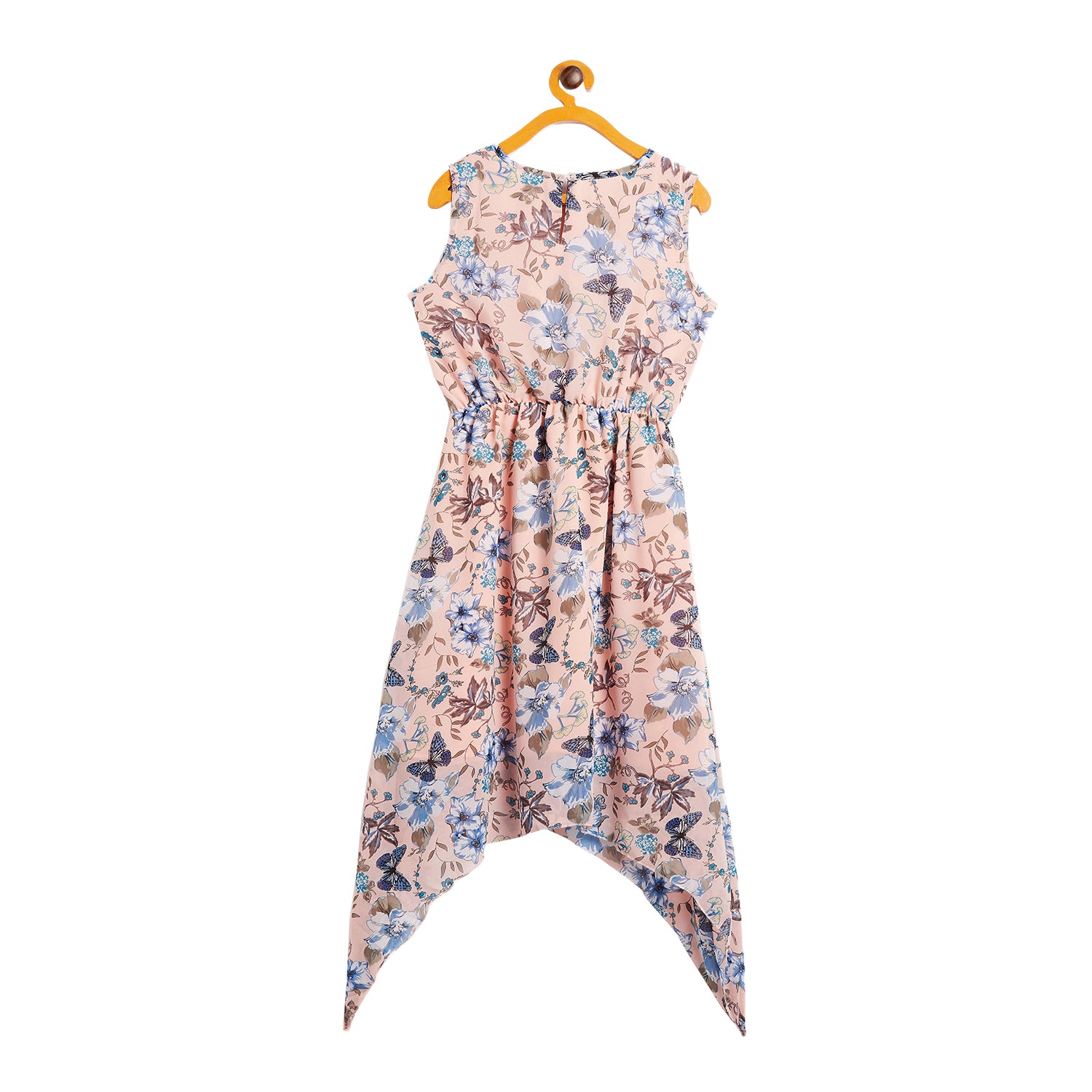 Kids Peach Designer Dress with Floral Pattern