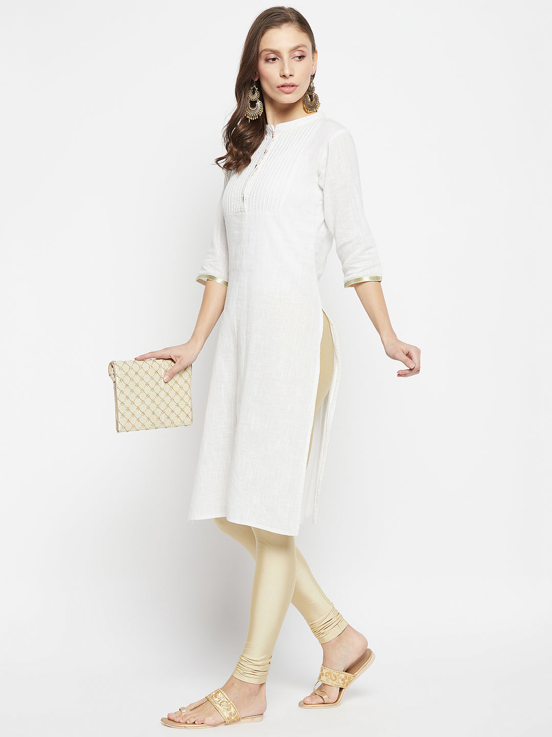 Cream Metallic Leggings - Chudi Length