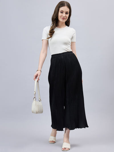Black Pleated Chiffon Palazzo