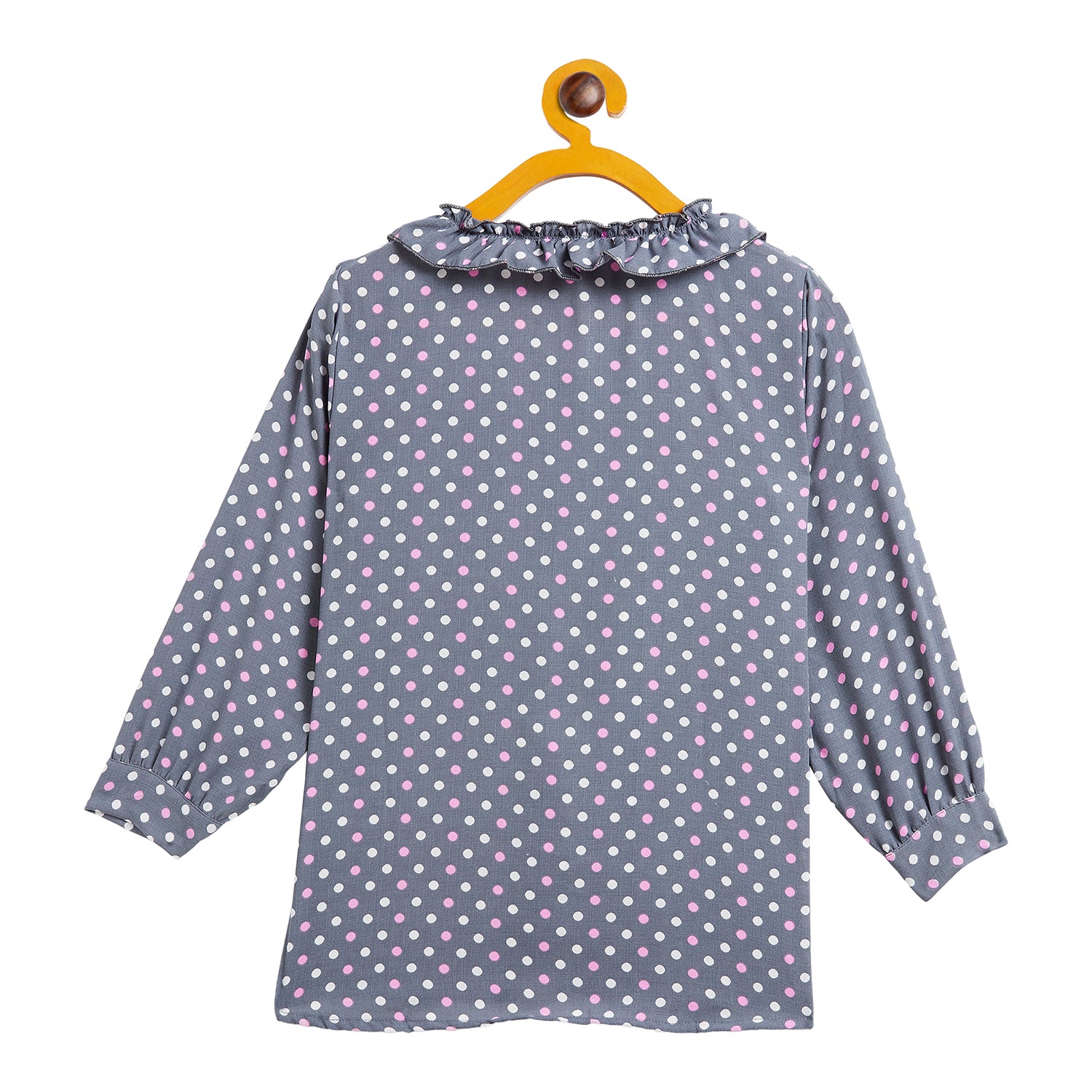 Kids Top with Pink dot Pattern - Grey