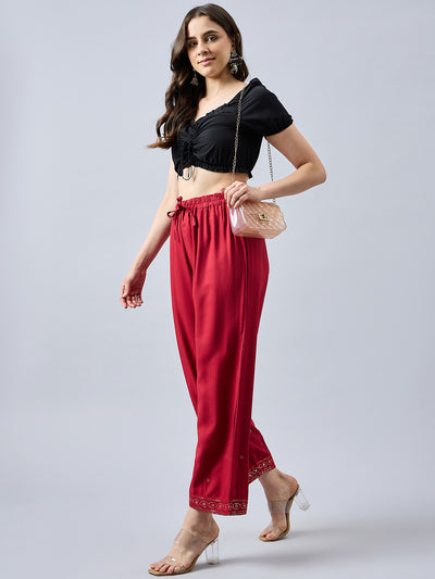 Red Embellished Palazzo