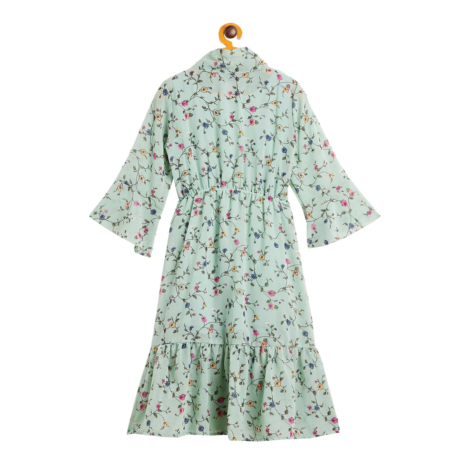 Kids Light Green Dye Dress with Floral Pattern