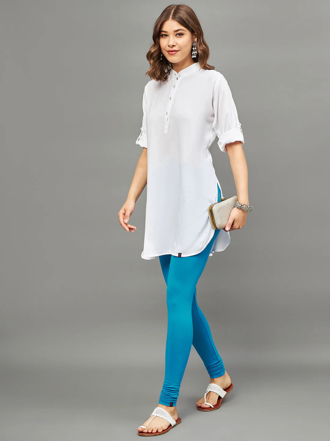 Sky Blue Viscose Ankle Legging L blue