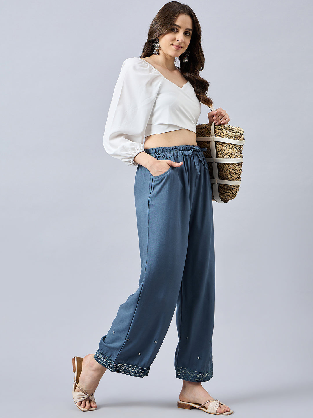 Grey Embellished Palazzo