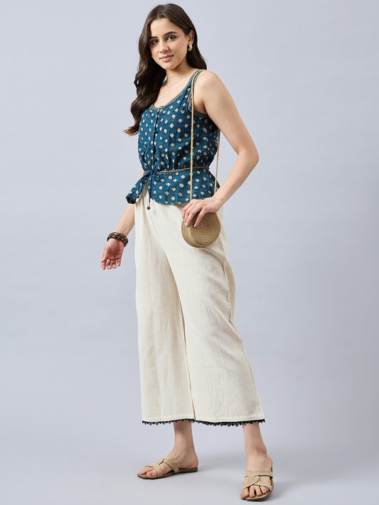 Cotton Palazzo With Black Lace Detailing