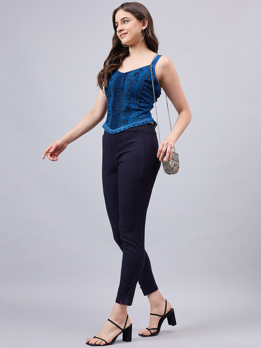 Navy Blue Regular Fit Potli Pants