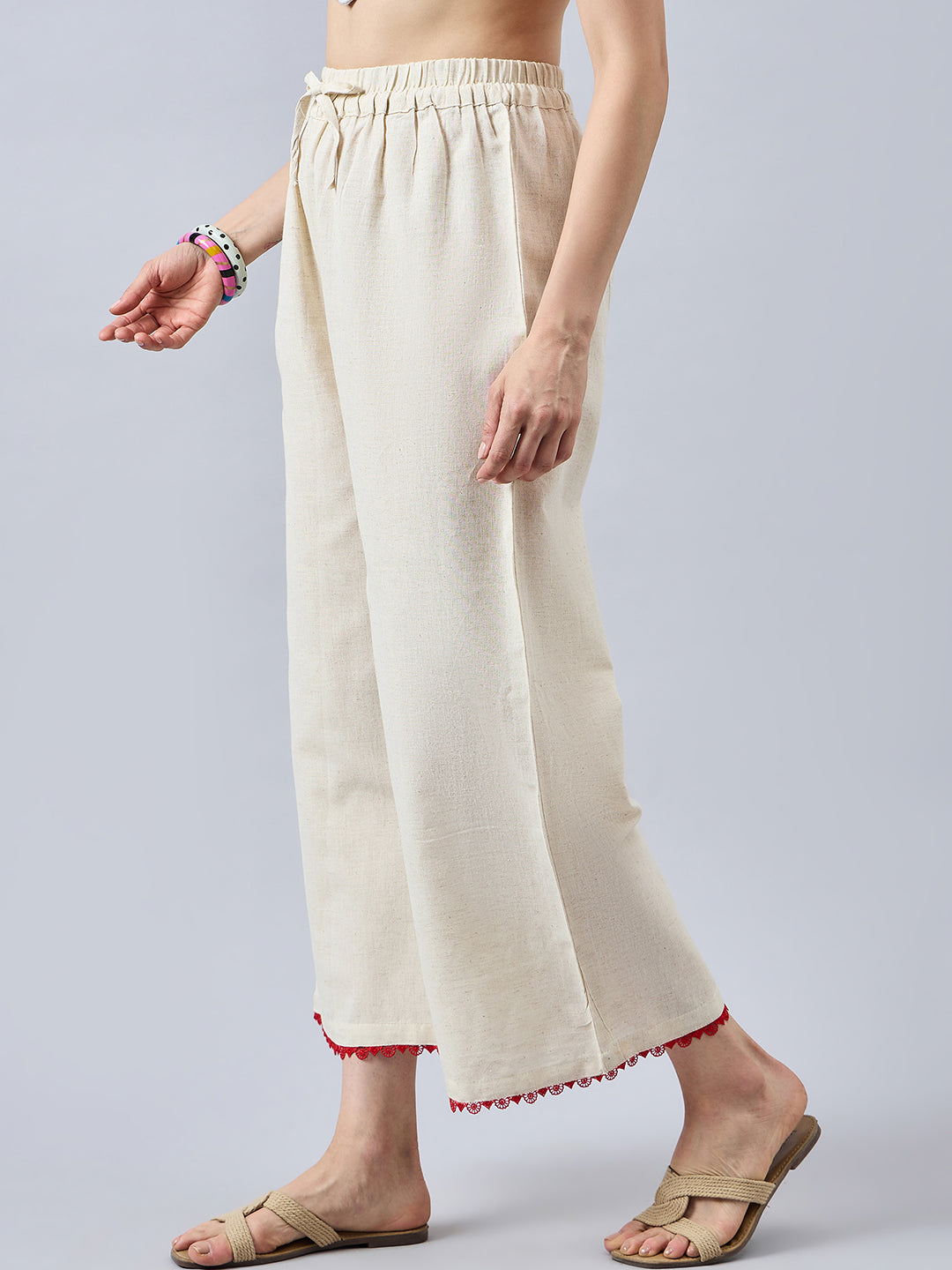 Cotton Palazzo With Red Lace Detailing
