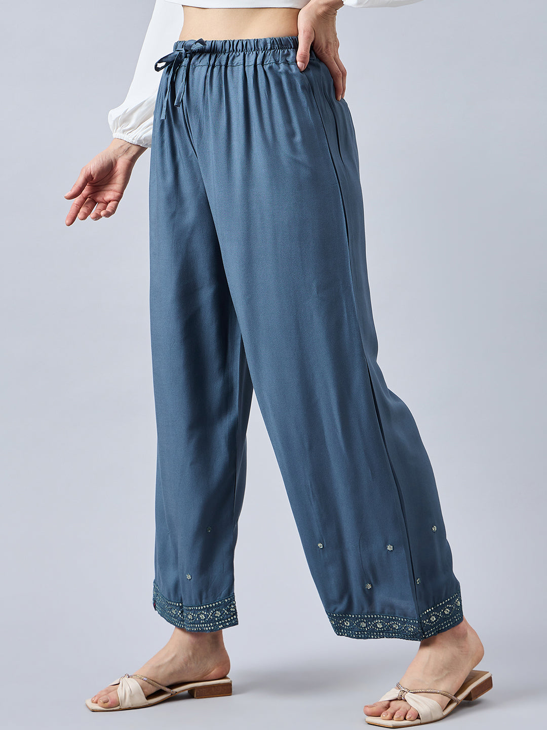 Grey Embellished Palazzo