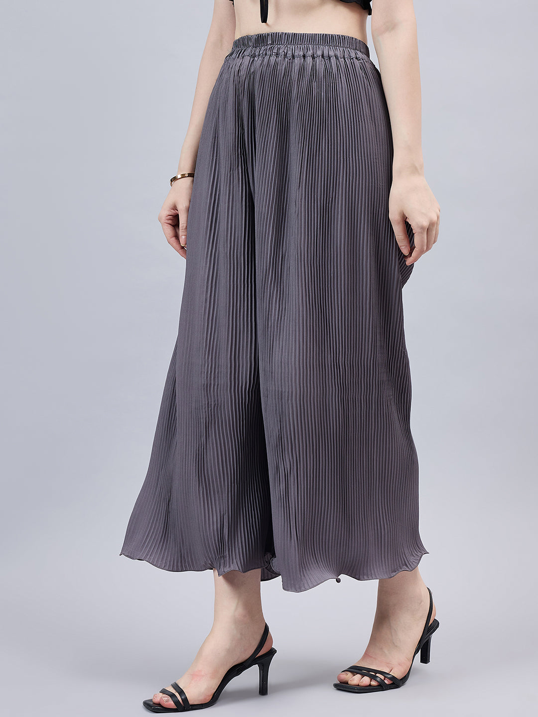 Grey Pleated Chiffon Palazzo