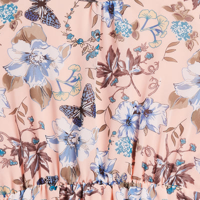 Kids Peach Designer Dress with Floral Pattern