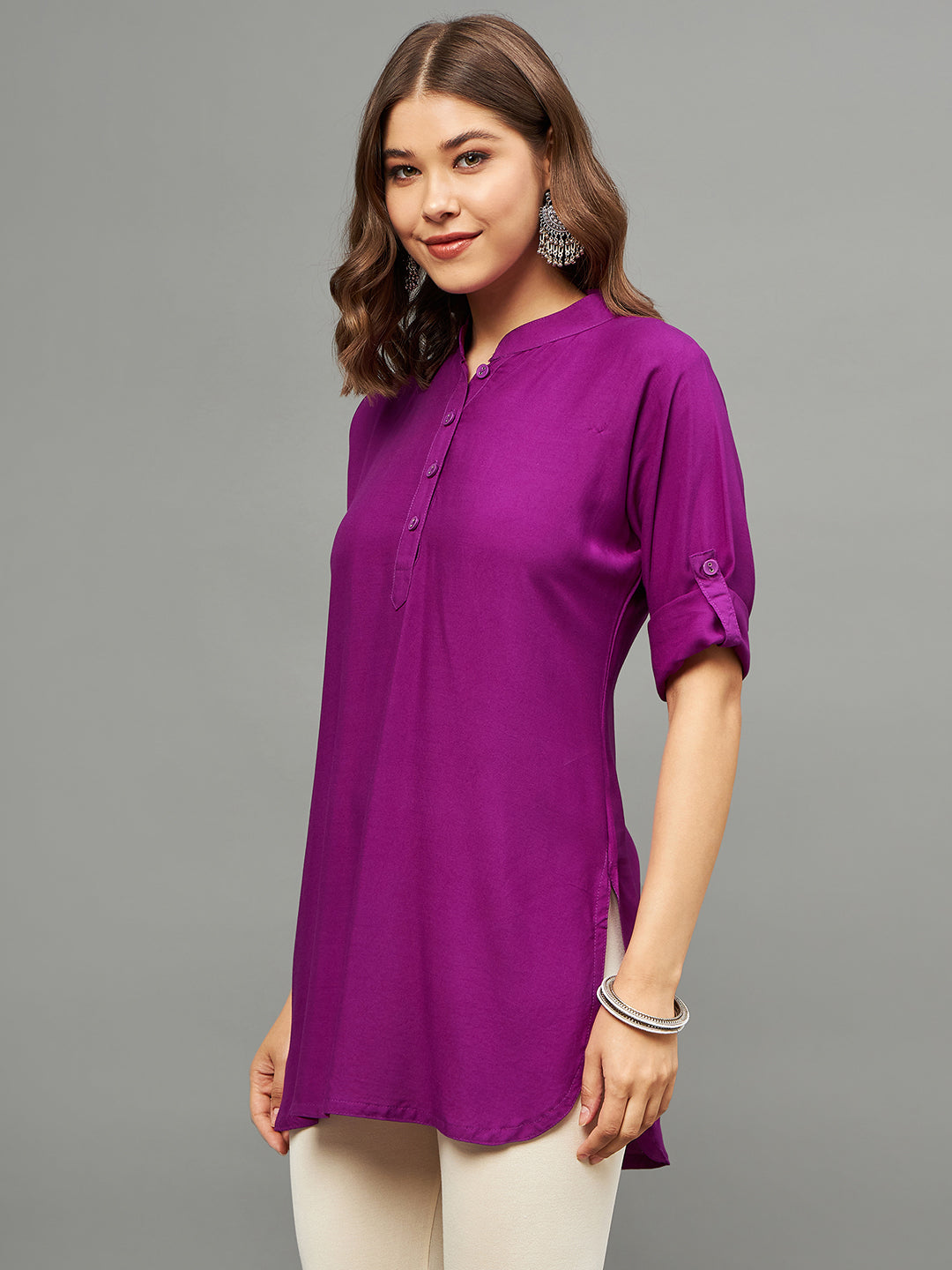Purple Solid Coloured Short Kurti - 32" Length