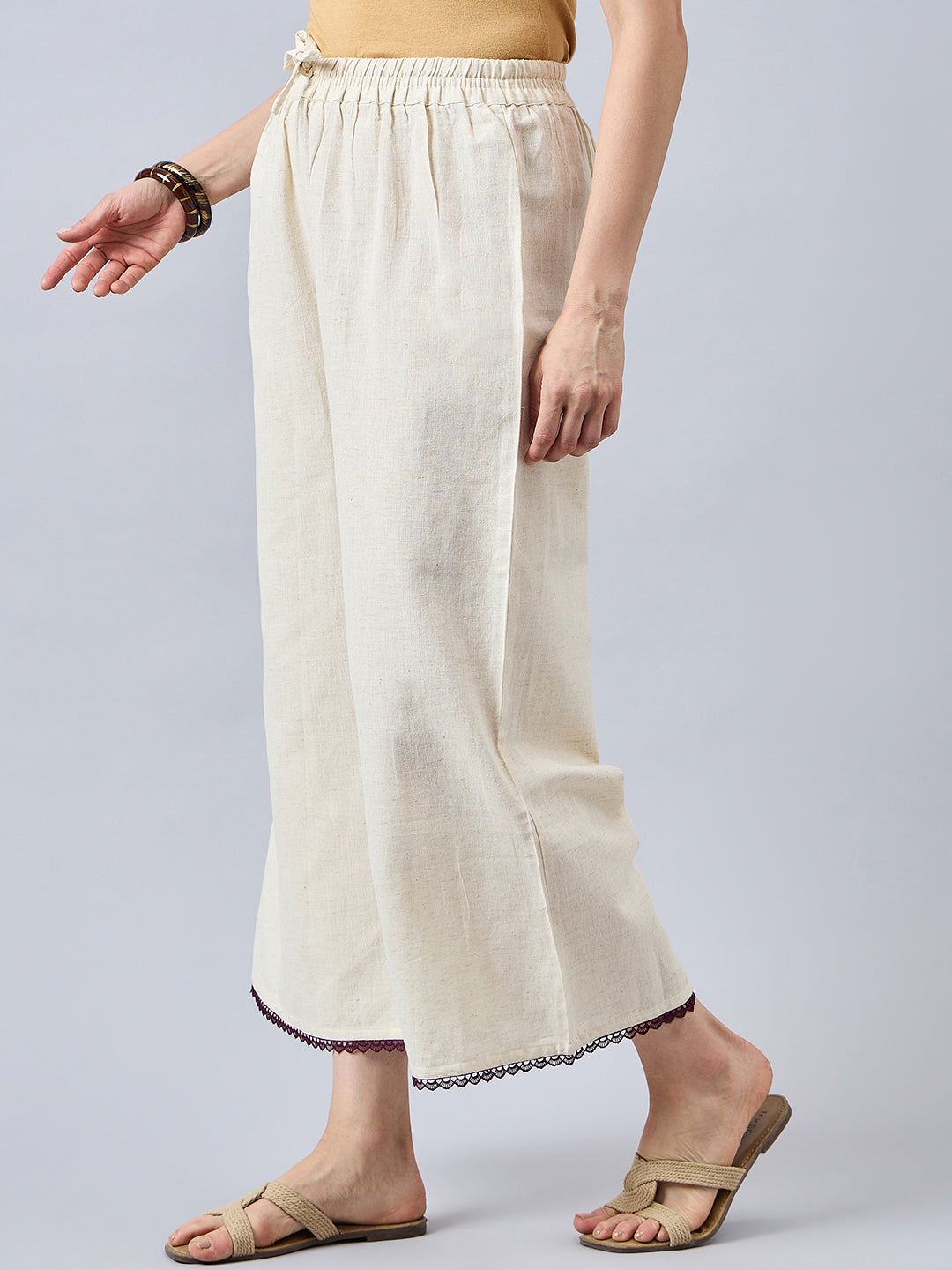 Cotton Palazzo With Wine Lace Detailing