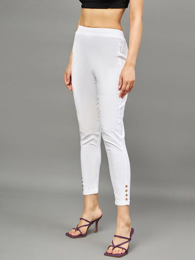 White Regular Fit Potli Pants XL