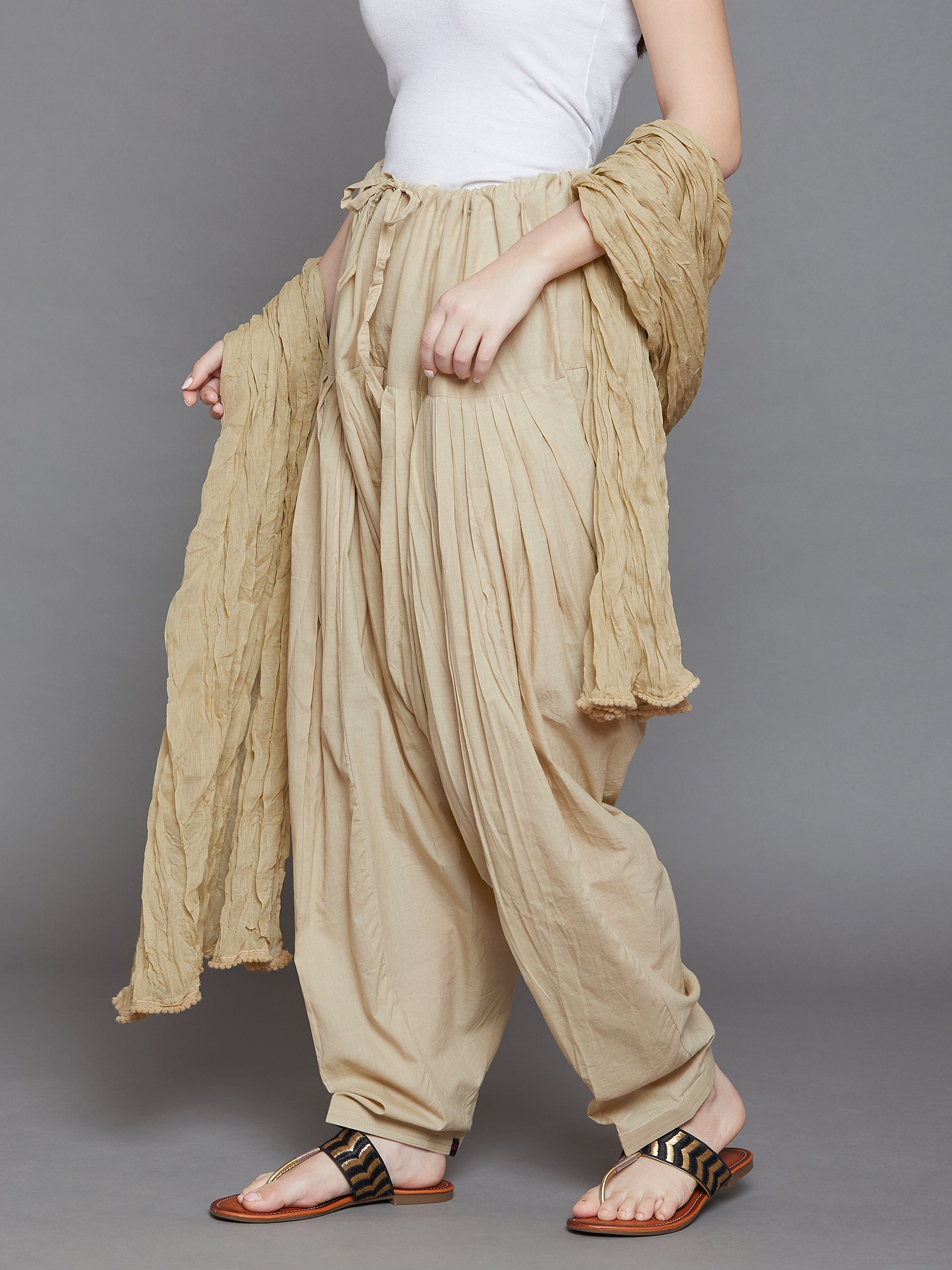 Fawn/Skin Cotton Plain Patiala with Dupatta
