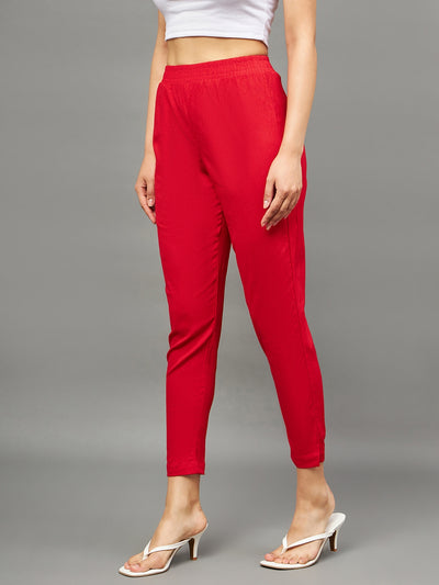 Red Colour Straight Pant XL