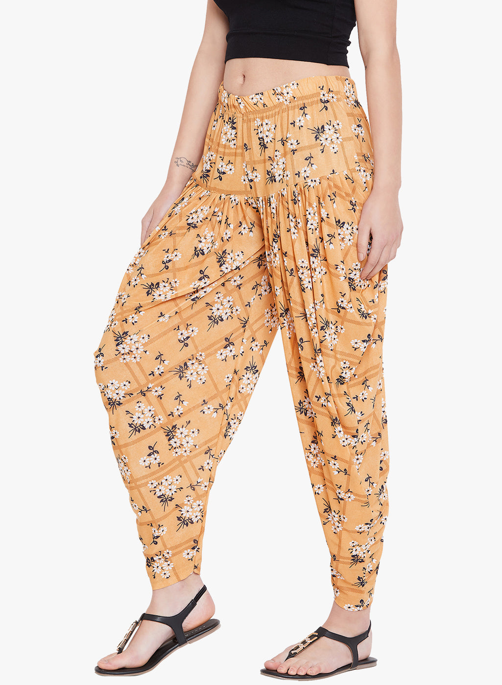 Peach Floral Printed Dhoti