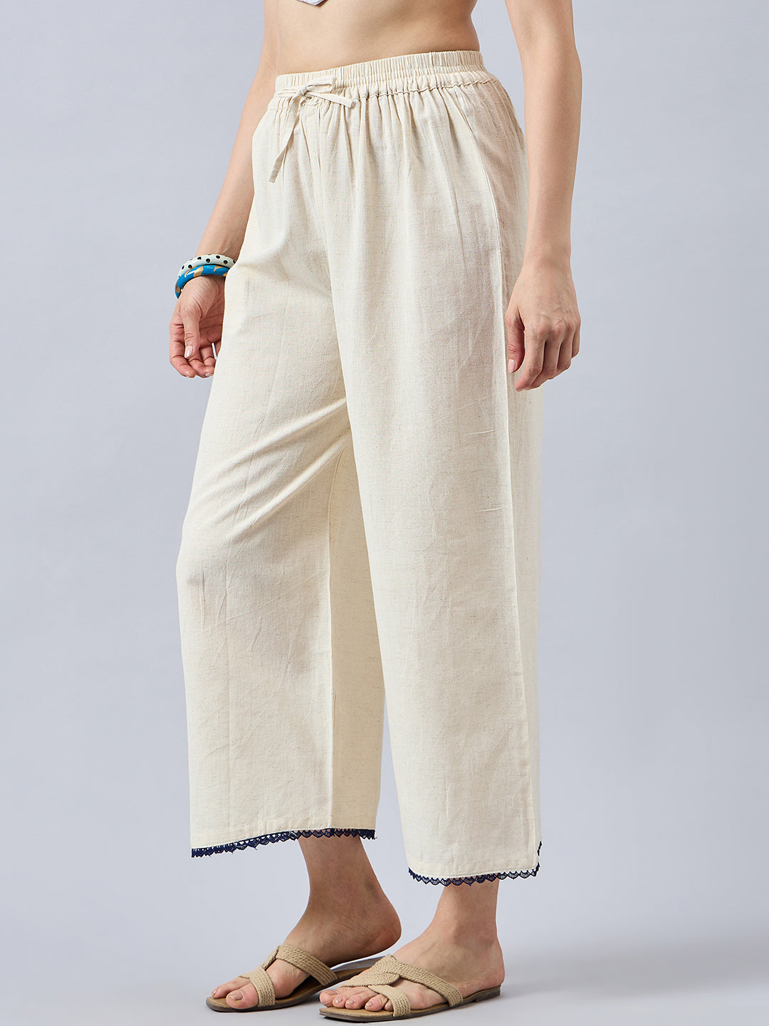 Cotton Palazzo With Royal Blue Lace Detailing