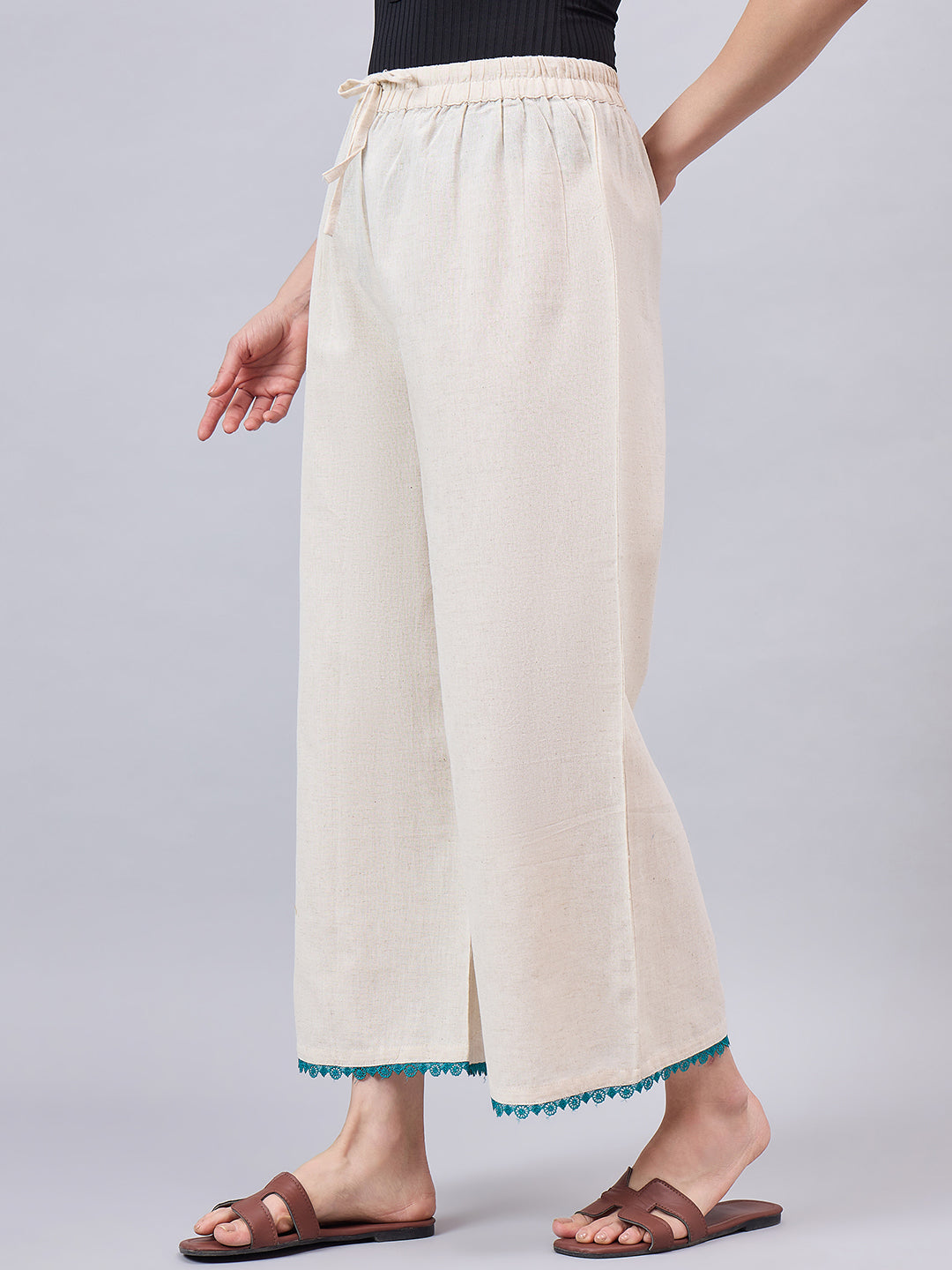 Cotton Palazzo With Turquoise Lace Detailing