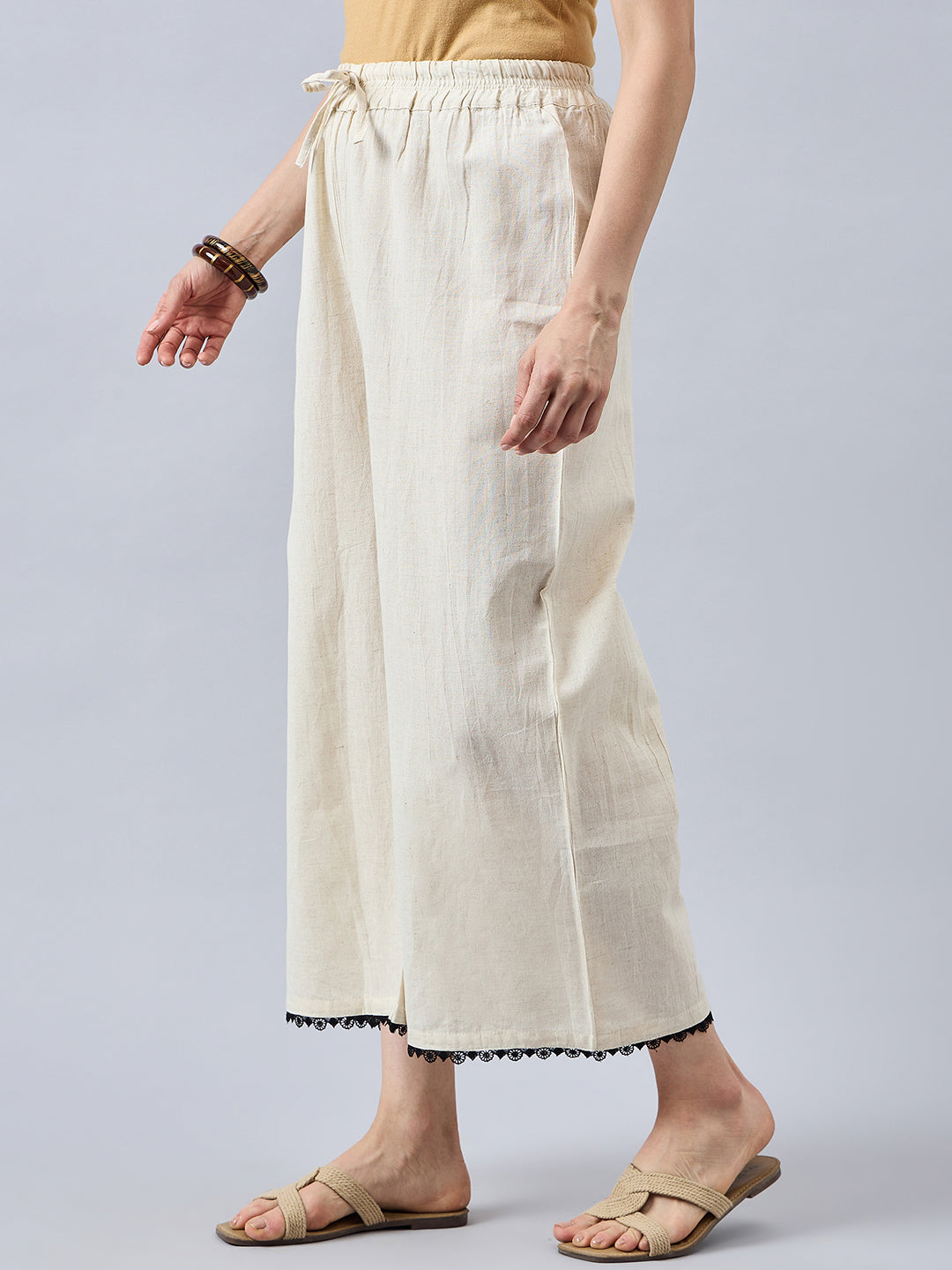 Cotton Palazzo With Black Lace Detailing