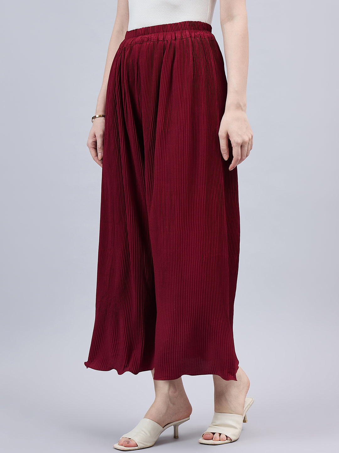 Maroon Pleated Chiffon Palazzo