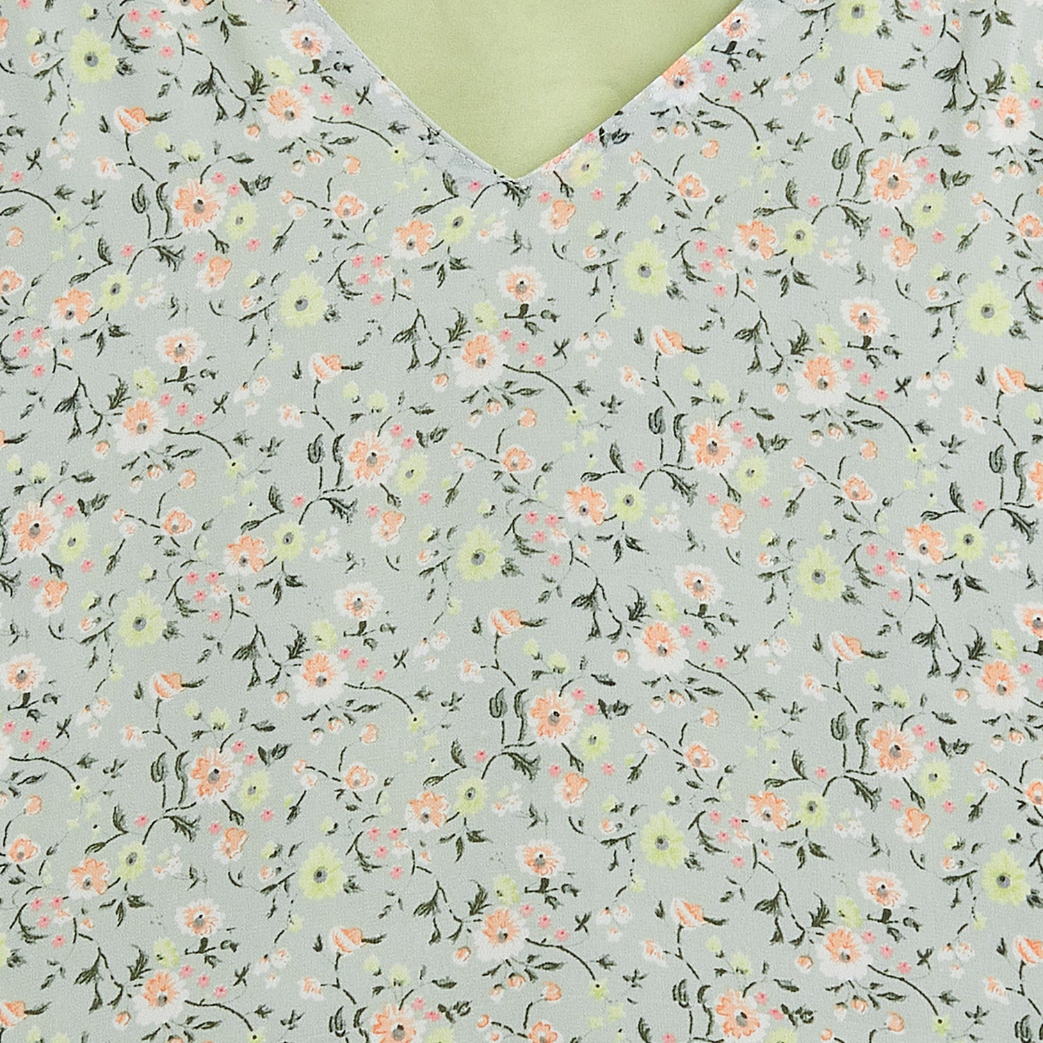 Kids Top with V neck Floral Pattern - Green