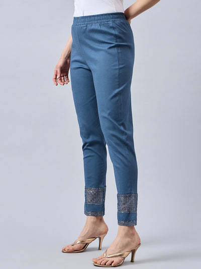 Grey Sequin Lace Pants 2XL Gray