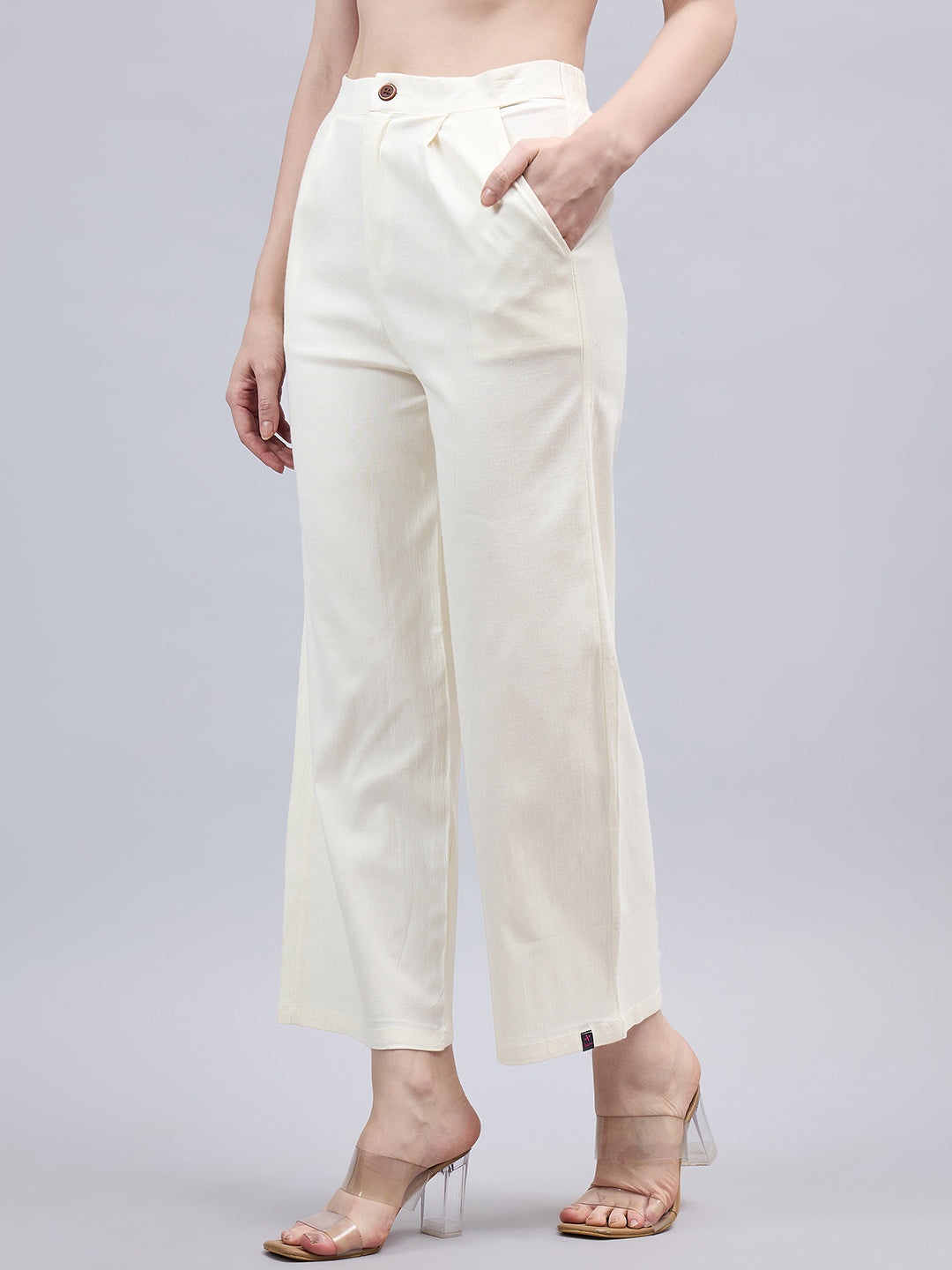 Cream Bell Bottom Pants