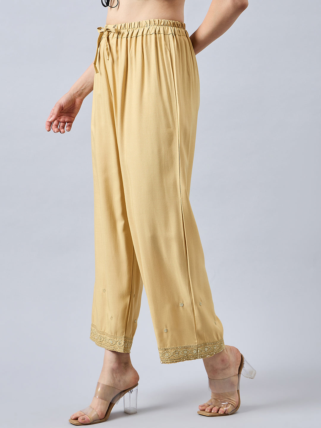 Beige Embellished Palazzo