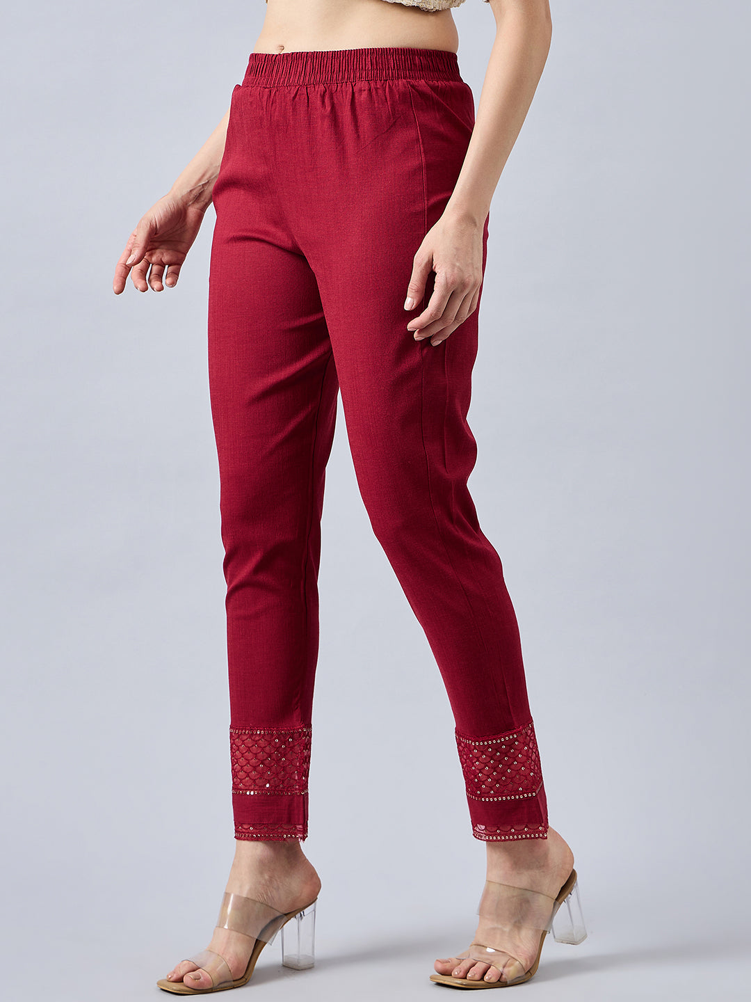 Maroon Sequin Lace Pants