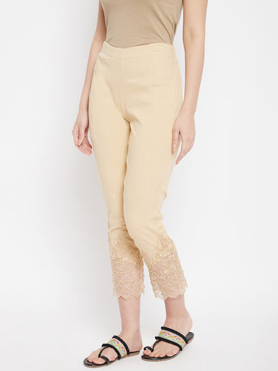 Skin Embroidery Lace Cotton Lycra Pants