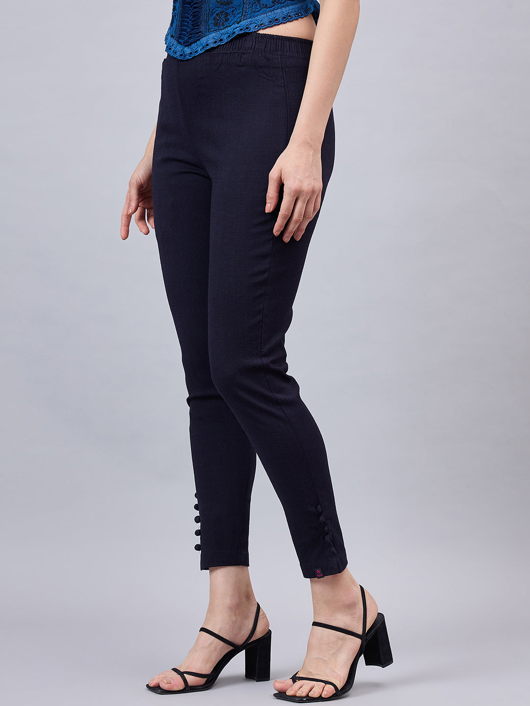 Navy Blue Regular Fit Potli Pants