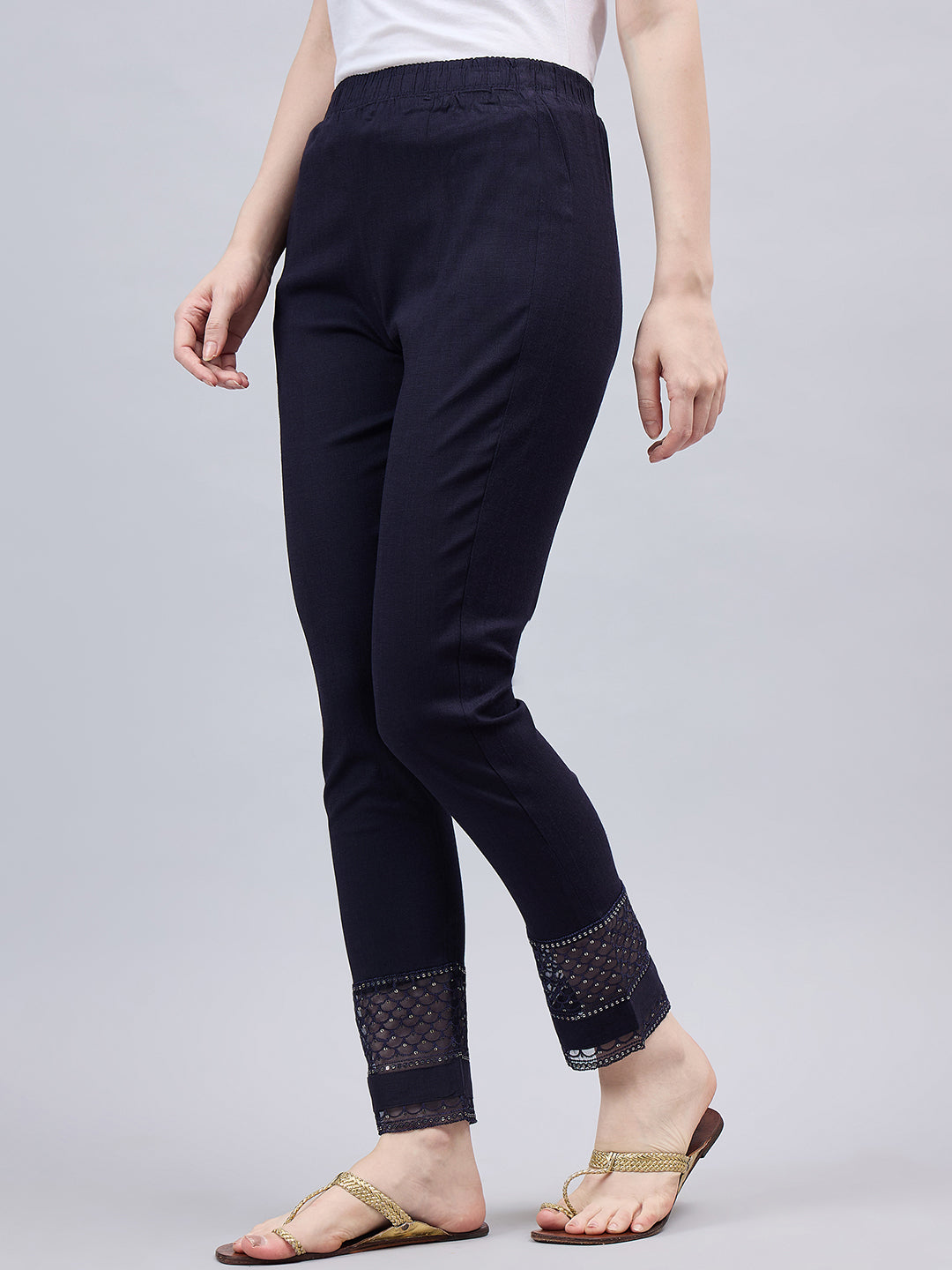 Navy Blue Sequin Lace Pants