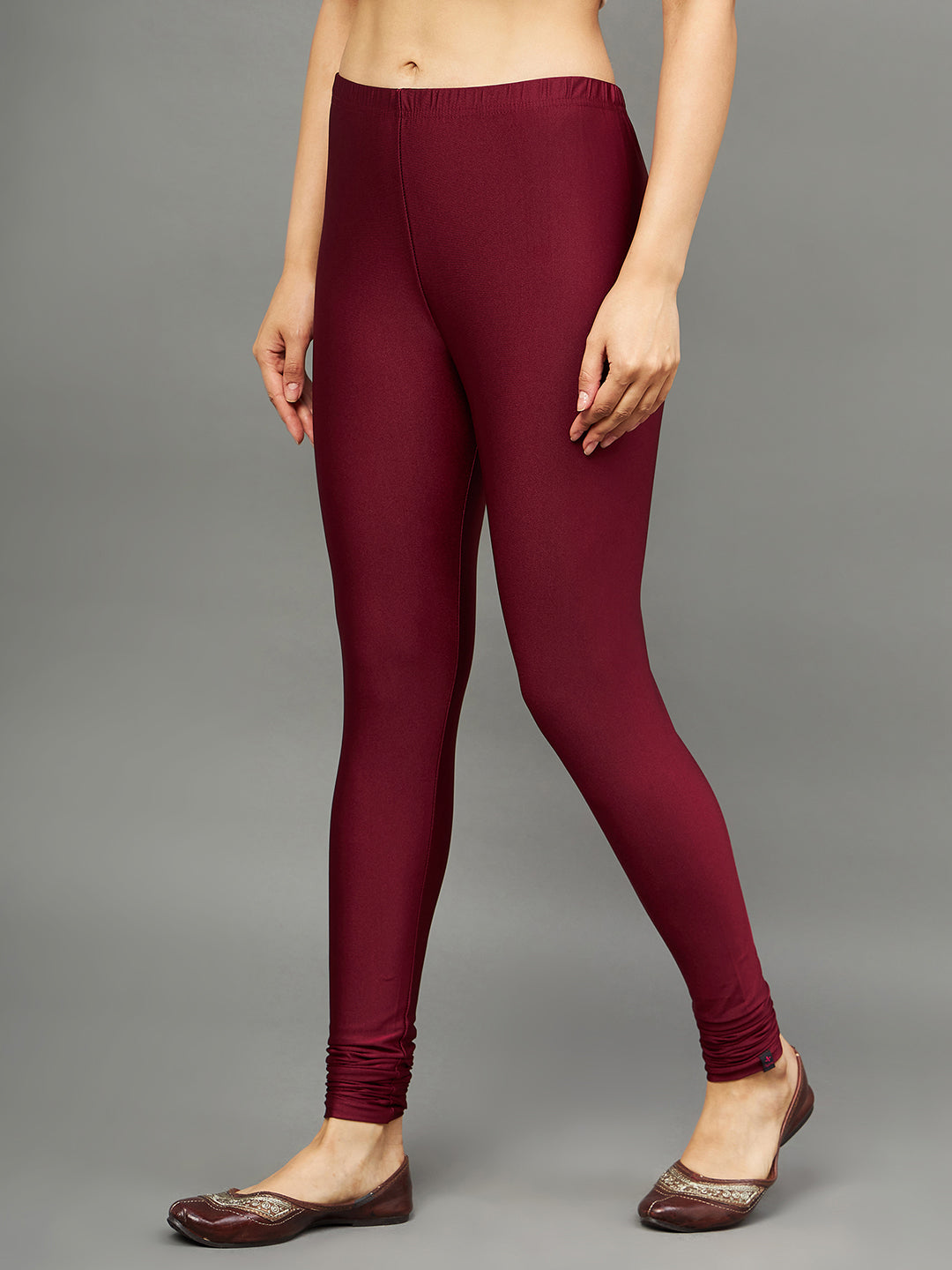 Maroon Metallic Leggings - Ankle Length
