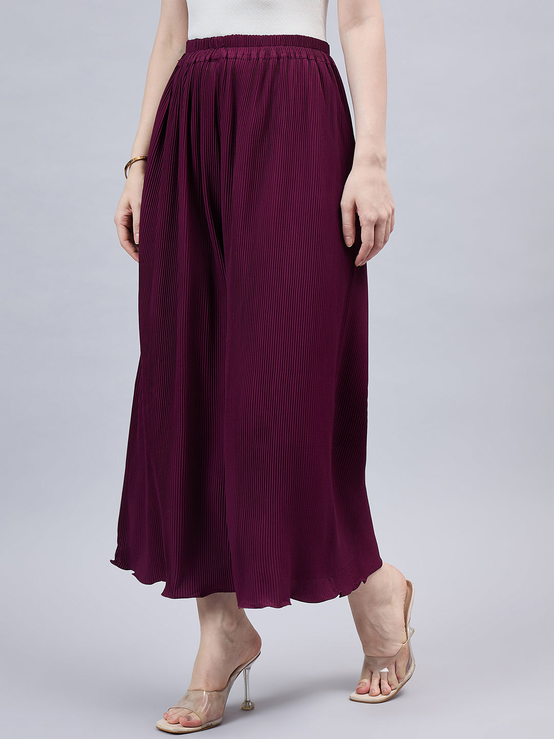 Wine Pleated Chiffon Palazzo
