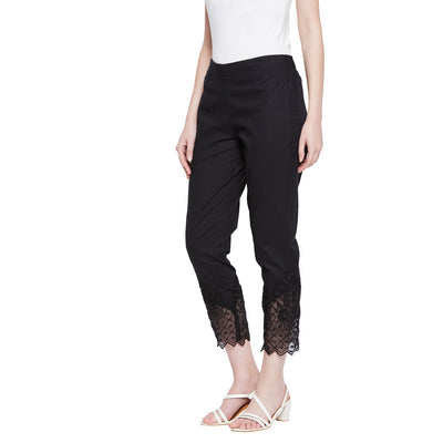 Black Embroidery Lace Cotton Lycra Pants
