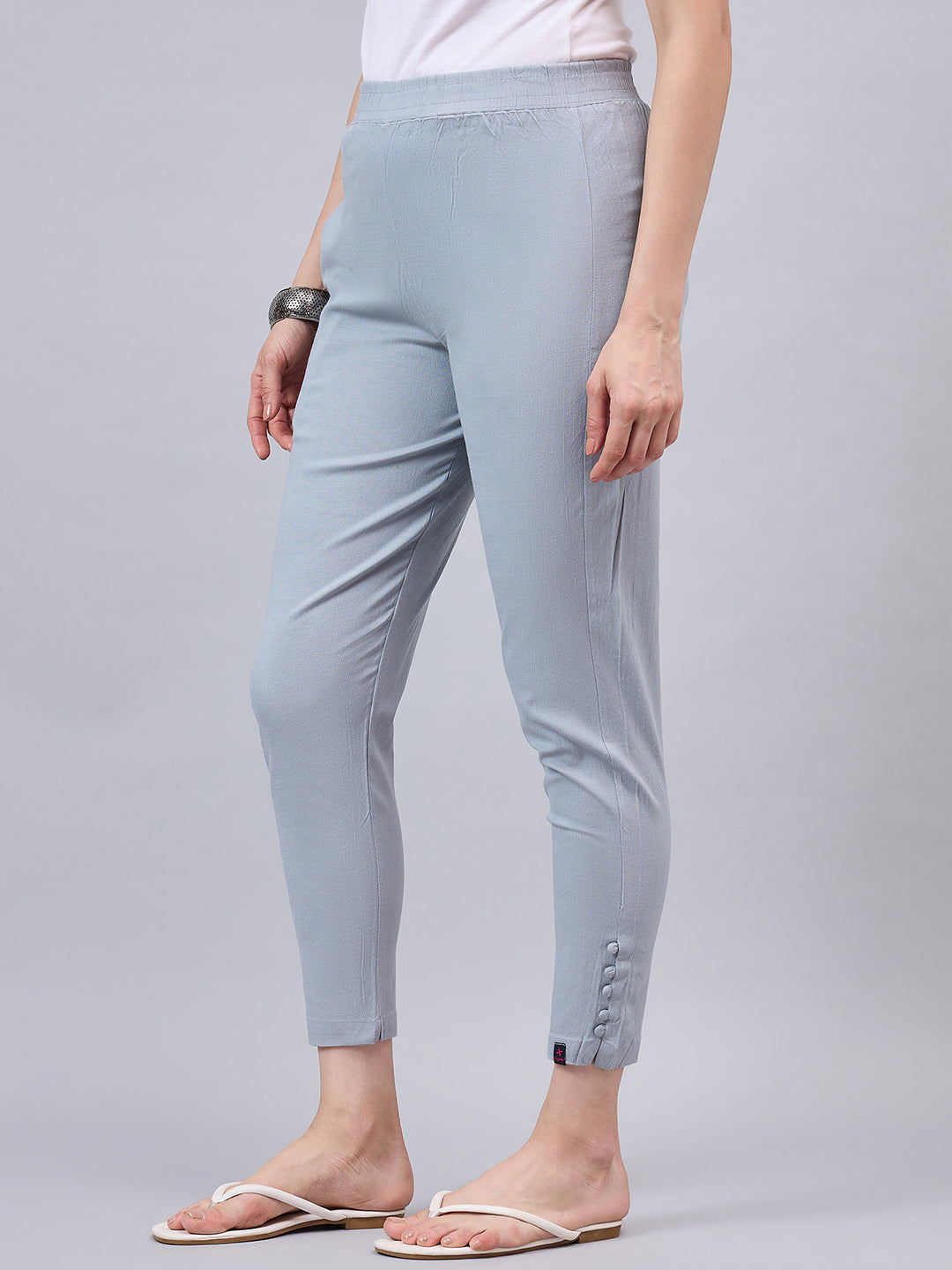 Light Grey Regular Fit Potli Pants