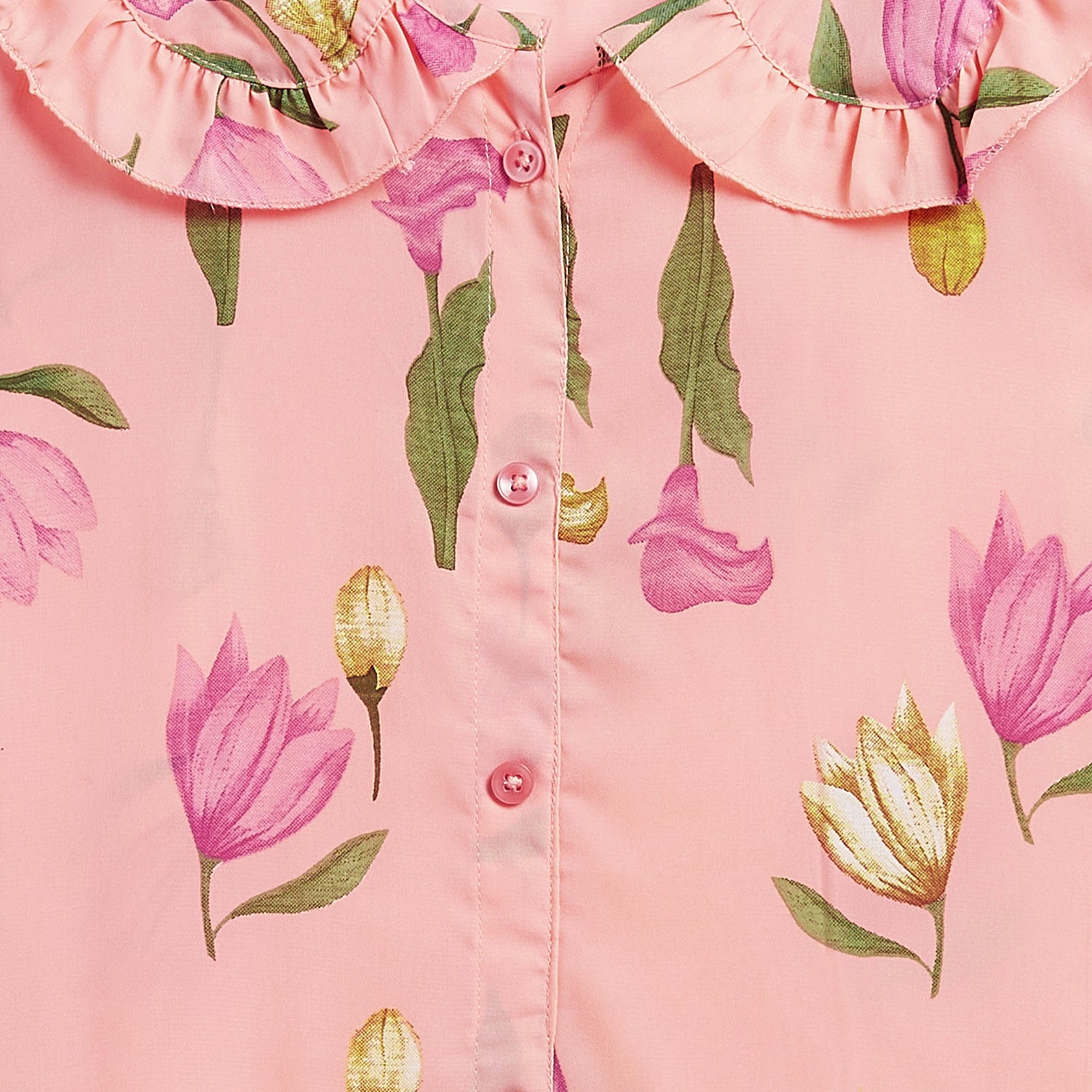 Kids Top Floral Printed Collar Pattern - Peach