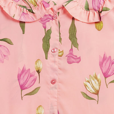 Kids Top Floral Printed Collar Pattern - Peach